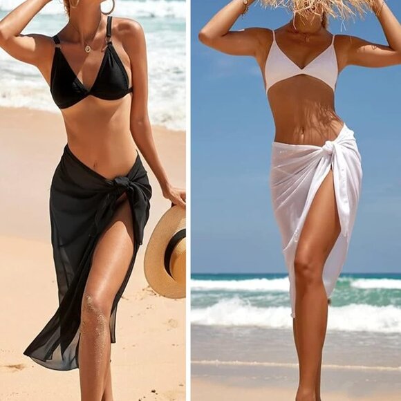 Women Sarong Swimsuit Coverups Chiffon Long Bikini Wraps Sheer Beach Bathing Sui - Picture 2 of 6